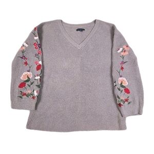 American Eagle Purple Ribbed Knit Sweater Floral Embroidered Oversized S Spring